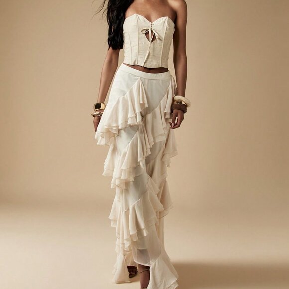 White Casual Women's High Waisted Wide Leg Chiffon Pants - Picture 5 of 6